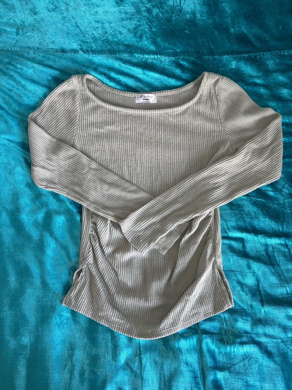 Electric Family Scoop-Neck Ribbed Long Sleeve Top - Sage